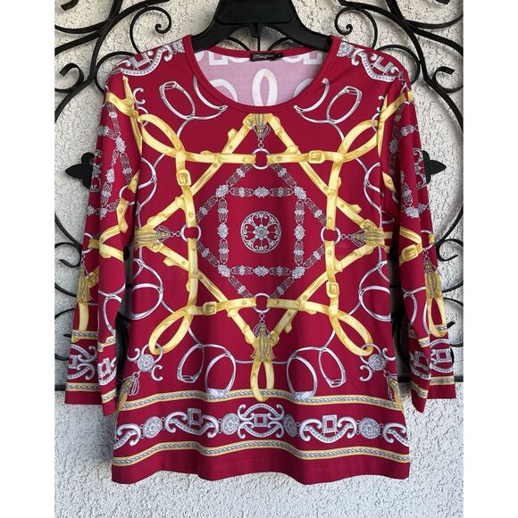 J. McLaughlin Gold Tassel Chain Links Blouse - Size Small - Red/Gold - Picture 1 of 7